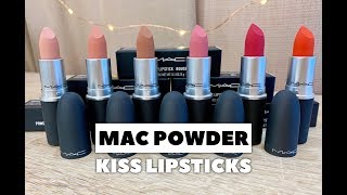 NEW MAC Powder Kiss Lipsticks Lip Swatches amp Overview [upl. by Terrijo]