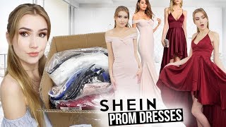 TRYING ON SHEIN PROM DRESSES Successkinda [upl. by Uy920]