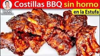 🍖COSTILLAS BBQ FÁCIL SIN HORNO  VickyRecetaFacil [upl. by Hoskinson]