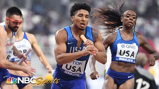 Team USA sets world record in mixed 4x400 relay advances to finals  NBC Sports [upl. by Gnap]