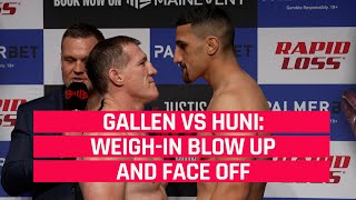 Paul Gallen vs Justis Huni  WeighIn Blow Up amp Face Off [upl. by Amhsirak139]