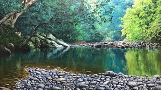 How Use Acrylic For Beautiful River Side Landscape Painting  TimeLapsed [upl. by Neuburger749]