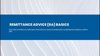 Remittance Advice RA Basics [upl. by Llabmik]