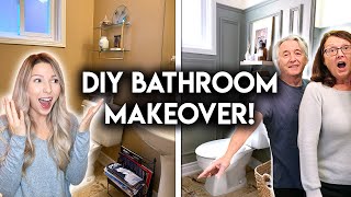 EXTREME SMALL BATHROOM MAKEOVER  DIY WALL MOULDING [upl. by Prunella]