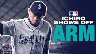 Ichiro shows off CANNON from Japan exhibition game [upl. by Enohs]