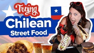 Chilean Food is Crazy Good Street Food feast Completo Empanada de pino Mote con huesillo  more [upl. by Ieso]