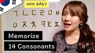 How to Memorize Korean Hangul 14 Consonants EASILY Hangul Lesson 1 [upl. by Wobniar]