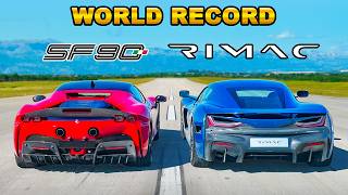 Ferrari SF90 v new Rimac Nevera DRAG RACE WORLD RECORD [upl. by Sublett454]