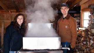 A day boiling Maple Syrup  collecting sap amp making syrup [upl. by Elbas]