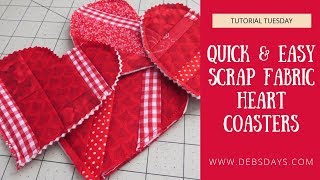 Learn How to Sew Easy Homemade Fabric Scrap Heart Drink Coasters  DIY Sewing Project [upl. by Anaela]