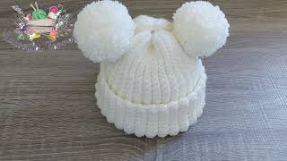 GORRO PARA BEBE A CROCHET CON POMPONES PASO A PASO  TEJIDO FACIL  0 A 3 MESES [upl. by Oikim]