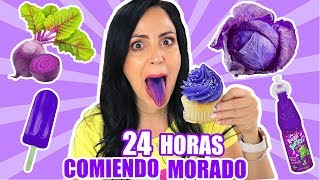 24 HORAS COMIENDO MORADO  RETO SandraCiresArt  All Day Eating Purple Food Challenge [upl. by Auqenaj]