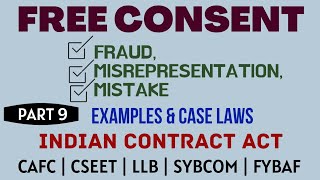 Fraud  Misrepresentation  Mistake  Free Consent  Indian Contract Act  Caselaws  Example [upl. by Hirsh364]