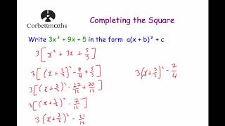 Completing the Square 2  Corbettmaths [upl. by Ytiak]