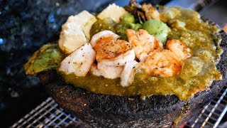 Lava Salsa Avocado Molcajete Caliente Beef or Shrimp  Green or Red Salsa [upl. by Sakram]