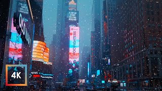 Snowfall in Times Square NYC  Walking in New York City in the Winter Snow 4k [upl. by Ynafetse170]