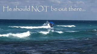 PONTOON BOAT GOES OUT IN HUGE BOYNTON BEACH INLET SURF [upl. by Anaugal]