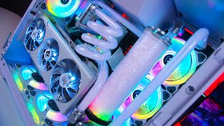 The ALL WHITE Custom Water Cooled RGB Gaming PC Build [upl. by Ashman384]