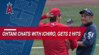 Ohtani chats with Ichiro records RBI double [upl. by Deehsar]