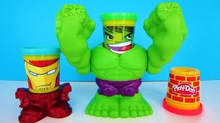 Play Doh Hulk Iron Man Can Heads Marvel Smashdown Toy Unboxing Video [upl. by Eilema]