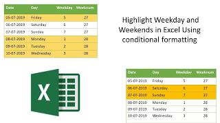 Highlight Weekdays and Weekends Using Conditional Formatting in Excel [upl. by Trilbie]