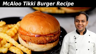 McAloo Tikki Burger  mcdonalds style recipe  CookingShooking [upl. by Aidroc]