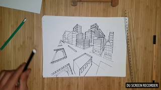 Tuto Dessiner une ville en perspective avec deux points de fuite [upl. by Culosio]