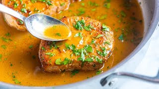 The Best Juicy Skillet Pork Chops Recipe [upl. by Arykahs]