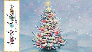 Easy Lighted Christmas Tree Acrylic Painting LIVE Tutorial [upl. by Jammin]