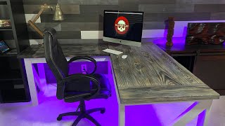 DIY LShaped Desk  With Burnt Wood Finish [upl. by Hcardahs669]