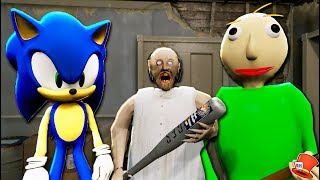 GRANNY vs BALDI amp SONIC THE HEDGEHOG CHALLENGE GTA 5 Mods FNAF RedHatter [upl. by Corina]