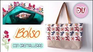 Bolso de tela fácil  Con bolsillos y cremalleras  DIY [upl. by Yenoh]