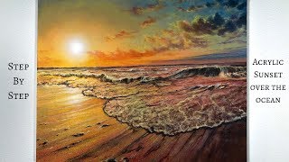 Ocean Sunset STEP by STEP Acrylic Painting ColorByFeliks [upl. by Falconer510]