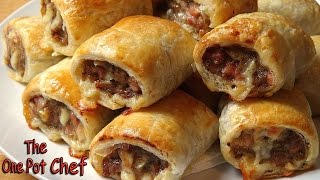 Cheesy Beef and Bacon Sausage Rolls  One Pot Chef [upl. by Alyson172]