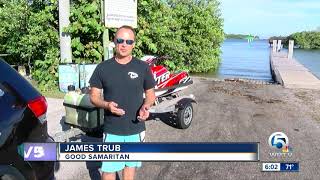 VIDEO Boat rocked by big wave in Boynton Beach Inlet man thrown overboard [upl. by Ahsyek867]