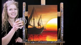 Learn How to Paint SUNSET SAILBOAT with Acrylic  Fun Paint amp Sip  Step by Step Tutorial [upl. by Eelynnhoj]