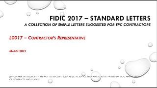 FIDIC 2017 Cl 43  L017 Contractors Representative [upl. by Naenej560]