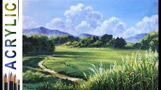 Summer fields How to paint landscape 🎨ACRYLIC Tutorial DEMO [upl. by Dianna]