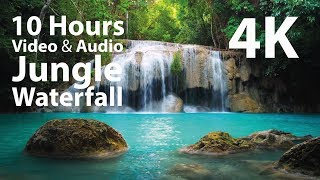 4K UHD 10 hours  Jungle Waterfall  mindfulness ambience relaxing meditation nature [upl. by Ybocaj]