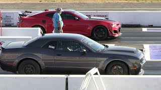 2019 ZL1 1LE Camaro vs Demon Dodge  drag race [upl. by Pablo]