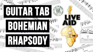 Bohemian Rhapsody Live Aid  Guitar Tab With OnScreen Cover [upl. by Leonardi]