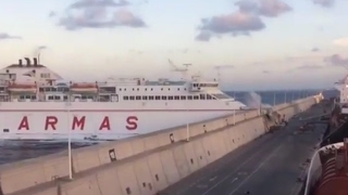 Car ferry crashes into harbour wall  Naviera Armas [upl. by Anabella]