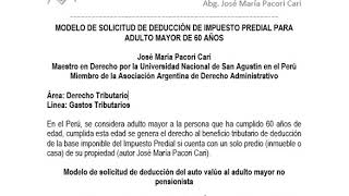 MODELO DE SOLICITUD DE DEDUCCIÓN DE IMPUESTO PREDIAL PARA ADULTO MAYOR DE 60 AÑOS [upl. by Hauck]