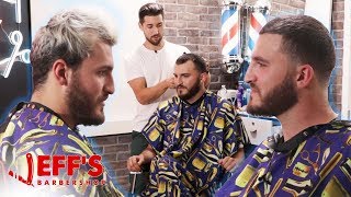 HOW TO FIX A RECEDING HAIRLINE  Jeffs Barbershop ft Zane Hijazi [upl. by Yahiya]