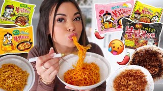 Trying SPICY Korean Buldak Ramen Noodle Flavors [upl. by Tarfe577]