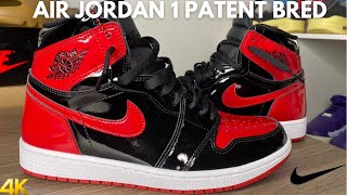 Air Jordan 1 High OG Patent Bred On Feet Review [upl. by Atteuqahs425]