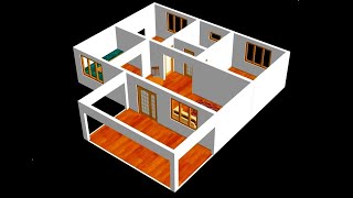 Small House Plan 11 x 9m 2 Bedroom with American Kitchen 2020 [upl. by Gabbi]