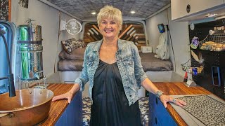 Solo Female Van Life at age 70 Tour of INCREDIBLE DIY Ford Transit Stealth Camper Conversion [upl. by Cimah112]