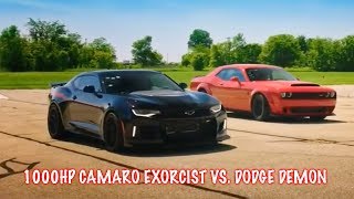 1000Hp Camaro Exorcist Gets DESTROYED By Dodge Demon In A Drag Race [upl. by Oijile]