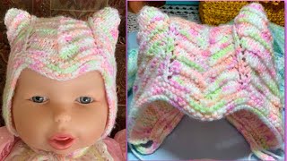 💝GORRO OREJAS Gatito 🐱 dos agujas palitosBebés de 03 meses Paso a Paso🥢Primera Parte 1de2 [upl. by Silrac527]